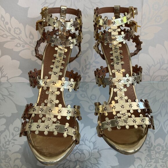 ALAIA GOLDDOUBLE ANKLE STRAP HEEL SHOE SIZE 37.5RETAIL $1290.00